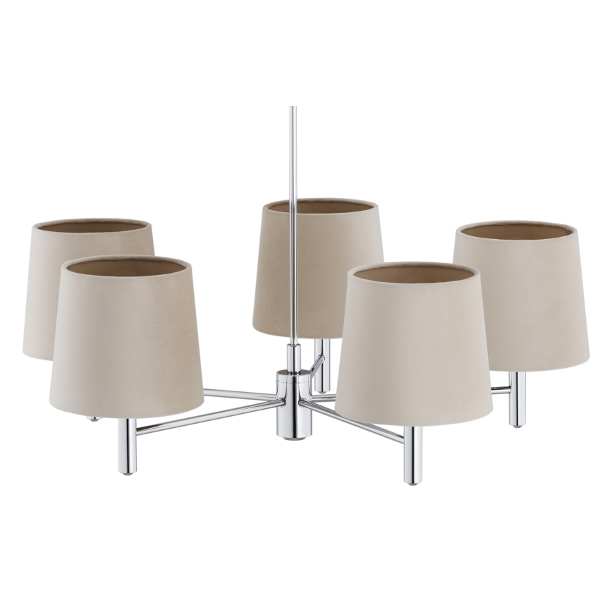 Brilagi - Kroonluchter met stang MONTE 5xE27/60W/230V beige/glanzend chroom