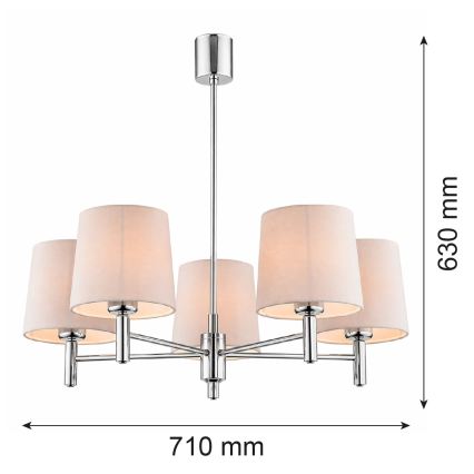 Brilagi - Kroonluchter met stang MONTE 5xE27/60W/230V beige/glanzend chroom