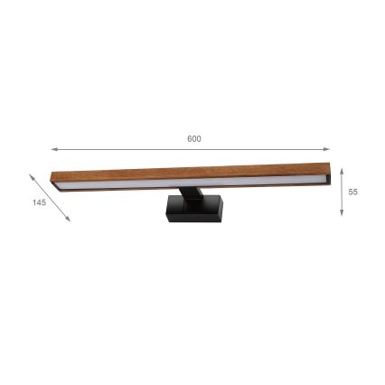 Brilagi - 3-in-1 LED-badkamerspiegelverlichting WOODY MIRROR LED/12W/230V 60 cm IP44 zwart/eiken/kersen