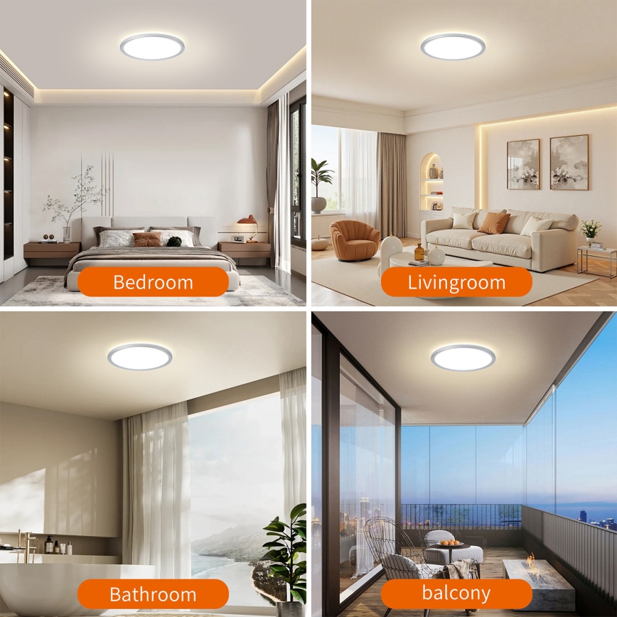 Brilagi - ULTRA SLIM plafondlamp voor badkamer LED/12W/230V Ø 22,5 cm zilverkleurig IP54