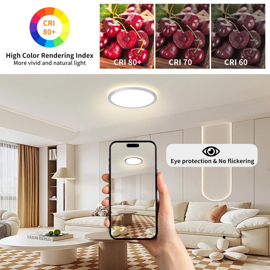 Brilagi - ULTRA SLIM plafondlamp voor badkamer LED/12W/230V Ø 22,5 cm zilverkleurig IP54