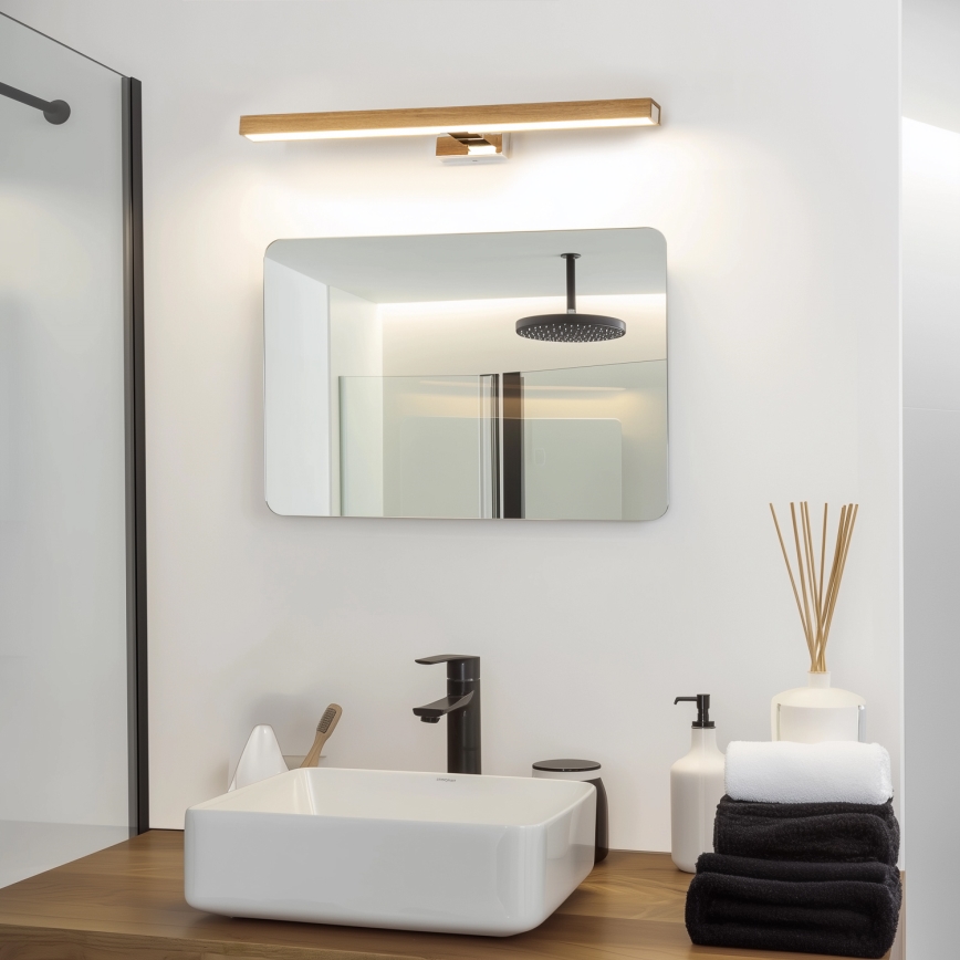 Brilagi - LED Badkamer spiegelverlichting WOODY MIRROR LED/12W/230V 60 cm IP44 eiken/glanzend chroom