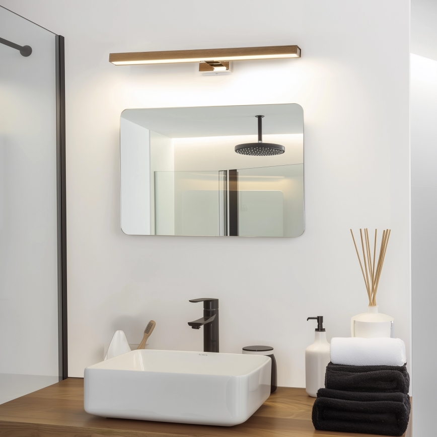 Brilagi - LED Badkamer spiegelverlichting WOODY MIRROR LED/12W/230V 60 cm IP44 eiken walnoot/glanzend chroom