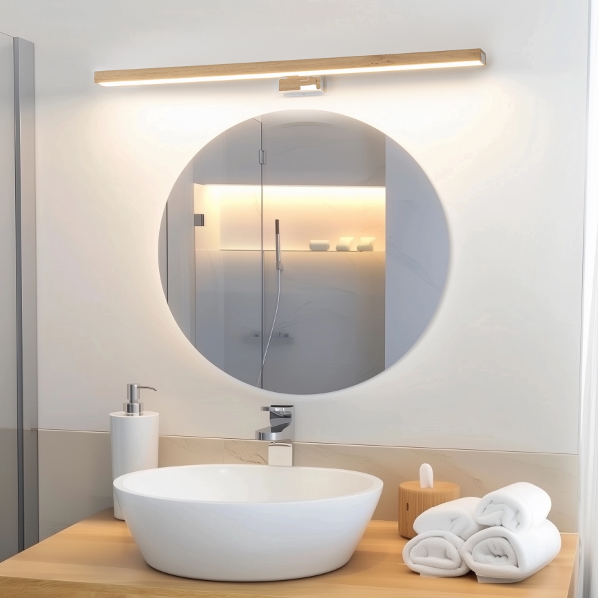 Brilagi - LED Badkamer spiegelverlichting WOODY MIRROR LED/15W/230V 90 cm IP44 eiken/glanzend chroom