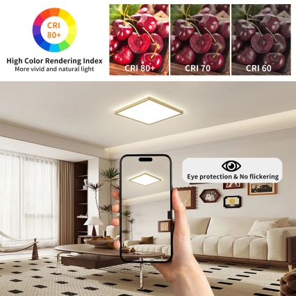 Brilagi - LED-badkamerarmatuur ULTRA SLIM LED/24W/230V 42x42 cm goudkleurig IP54