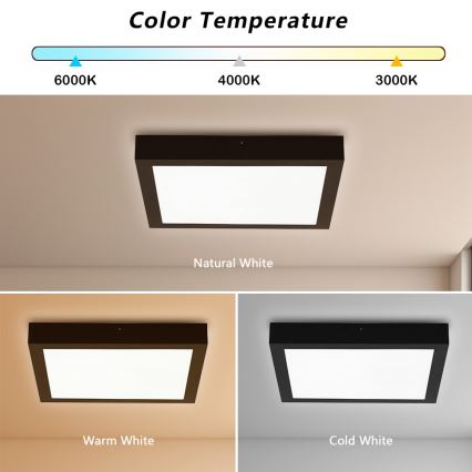 Brilagi - LED Badkamer plafondlamp FRAME LED/24W/230V 30x30 cm 3000/4000/6000K IP44 zwart