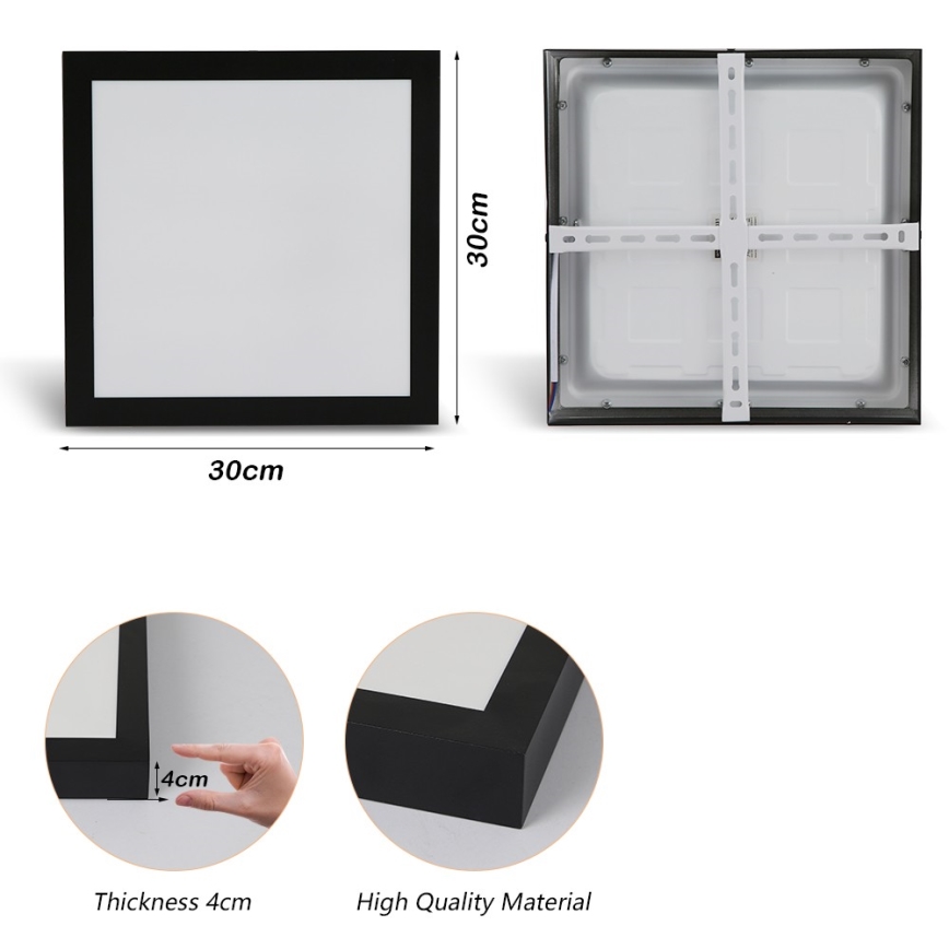 Brilagi - LED Badkamer plafondlamp FRAME LED/24W/230V 30x30 cm 3000/4000/6000K IP44 zwart