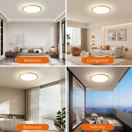 Brilagi - LED-plafondlamp voor badkamer ULTRA SLIM LED/24W/230V Ø 42 cm goudkleurig IP54