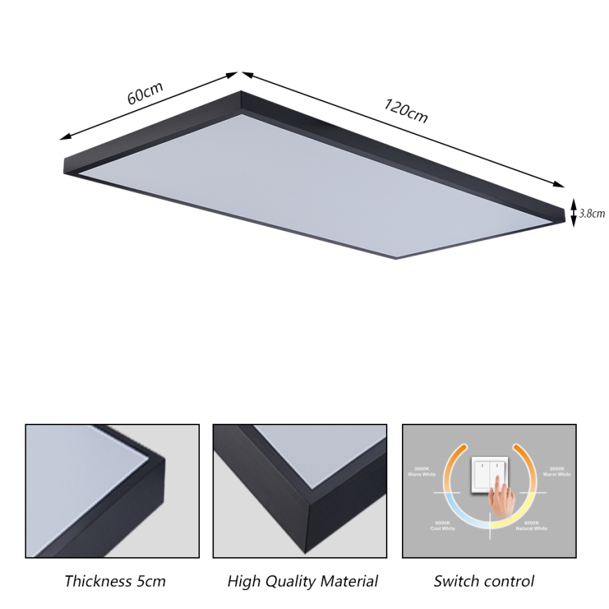 Brilagi - LED plafondlamp voor badkamer FRAME LED/96W/230V 120x60 cm 3000/4000/6000K IP44 zwart