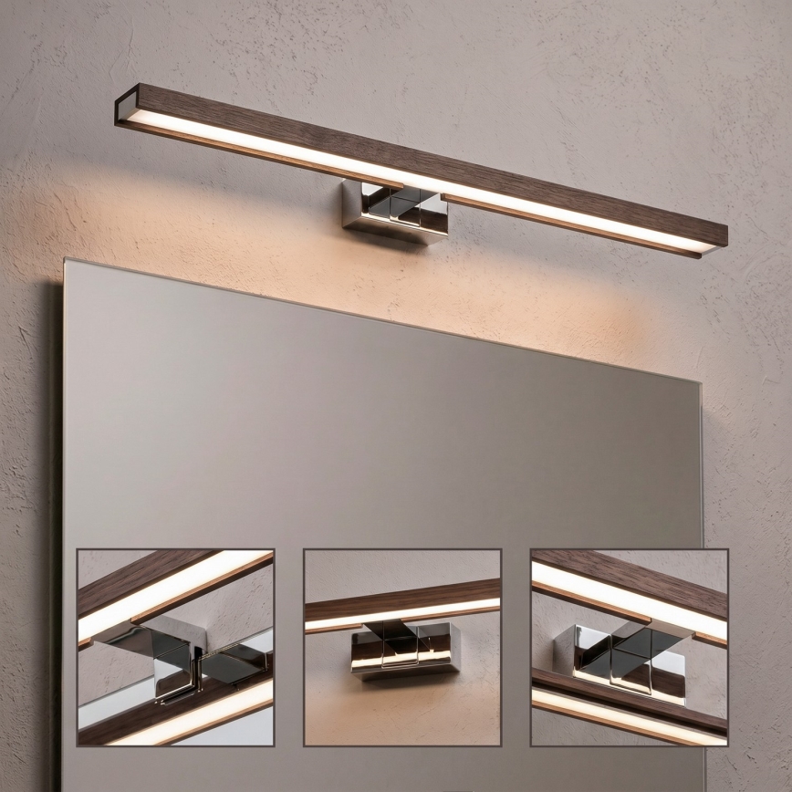 Brilagi - 3-in-1 LED-spiegelverlichting voor de badkamer WOODY MIRROR LED/12W/230V 60 cm IP44 glanzend chroom/eik walnoot