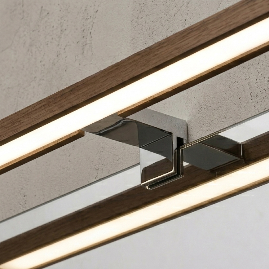 Brilagi - 3-in-1 LED-spiegelverlichting voor de badkamer WOODY MIRROR LED/12W/230V 60 cm IP44 glanzend chroom/eik walnoot