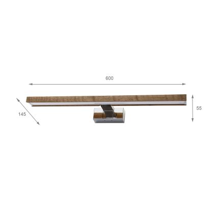 Brilagi - 3-in-1 LED-spiegelverlichting voor de badkamer WOODY MIRROR LED/12W/230V 60 cm IP44 glanzend chroom/eik walnoot