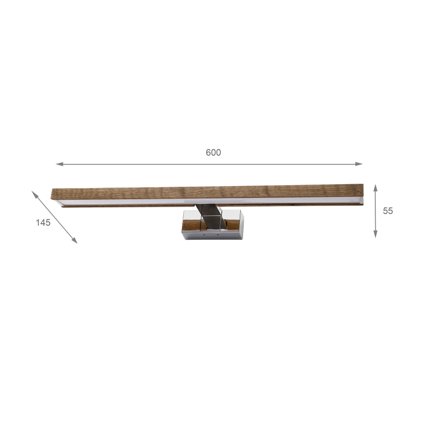 Brilagi - 3-in-1 LED-spiegelverlichting voor de badkamer WOODY MIRROR LED/12W/230V 60 cm IP44 glanzend chroom/eik walnoot