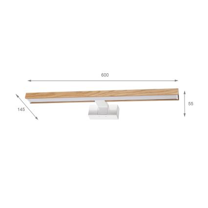 Brilagi - LED-spiegelverlichting 3-in-1 WOODY MIRROR LED/12W/230V 60 cm IP44 wit/eiken