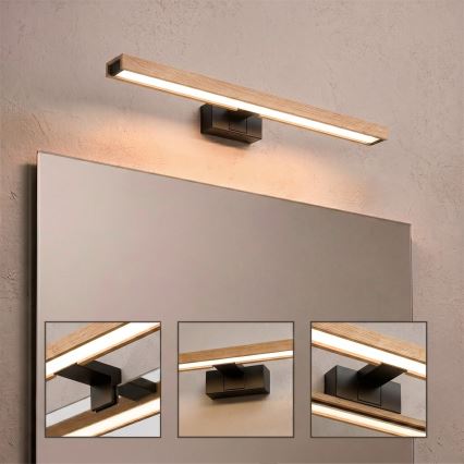 Brilagi - LED badkamerspiegelverlichting 3-in-1 WOODY MIRROR LED/12W/230V 60 cm IP44 zwart/eiken