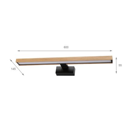 Brilagi - LED badkamerspiegelverlichting 3-in-1 WOODY MIRROR LED/12W/230V 60 cm IP44 zwart/eiken