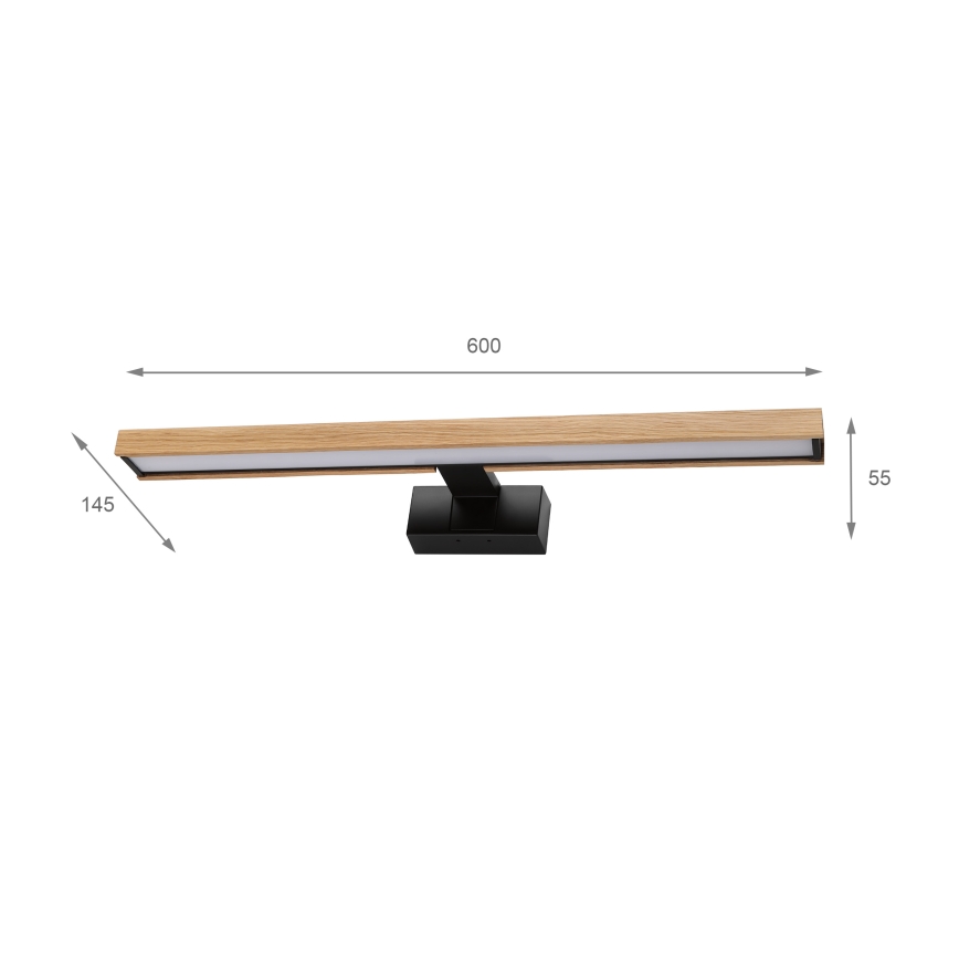 Brilagi - LED badkamerspiegelverlichting 3-in-1 WOODY MIRROR LED/12W/230V 60 cm IP44 zwart/eiken