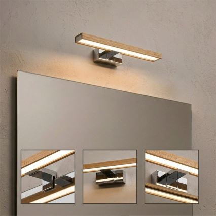 Brilagi - LED badkamerspiegelverlichting 3-in-1 WOODY MIRROR LED/8W/230V 40 cm IP44 glanzend chroom/eik