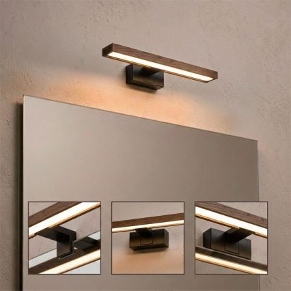 Brilagi - LED-badkamerspiegelverlichting 3-in-1 WOODY MIRROR LED/8W/230V 40 cm IP44 zwart/eiken-walnoot
