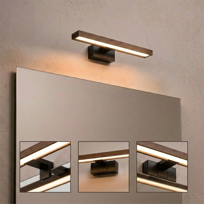 Brilagi - LED-badkamerspiegelverlichting 3-in-1 WOODY MIRROR LED/8W/230V 40 cm IP44 zwart/eiken-walnoot
