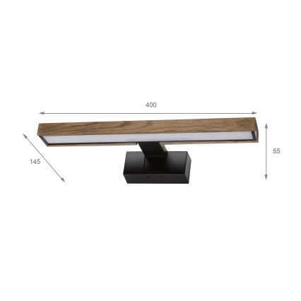 Brilagi - LED-badkamerspiegelverlichting 3-in-1 WOODY MIRROR LED/8W/230V 40 cm IP44 zwart/eiken-walnoot