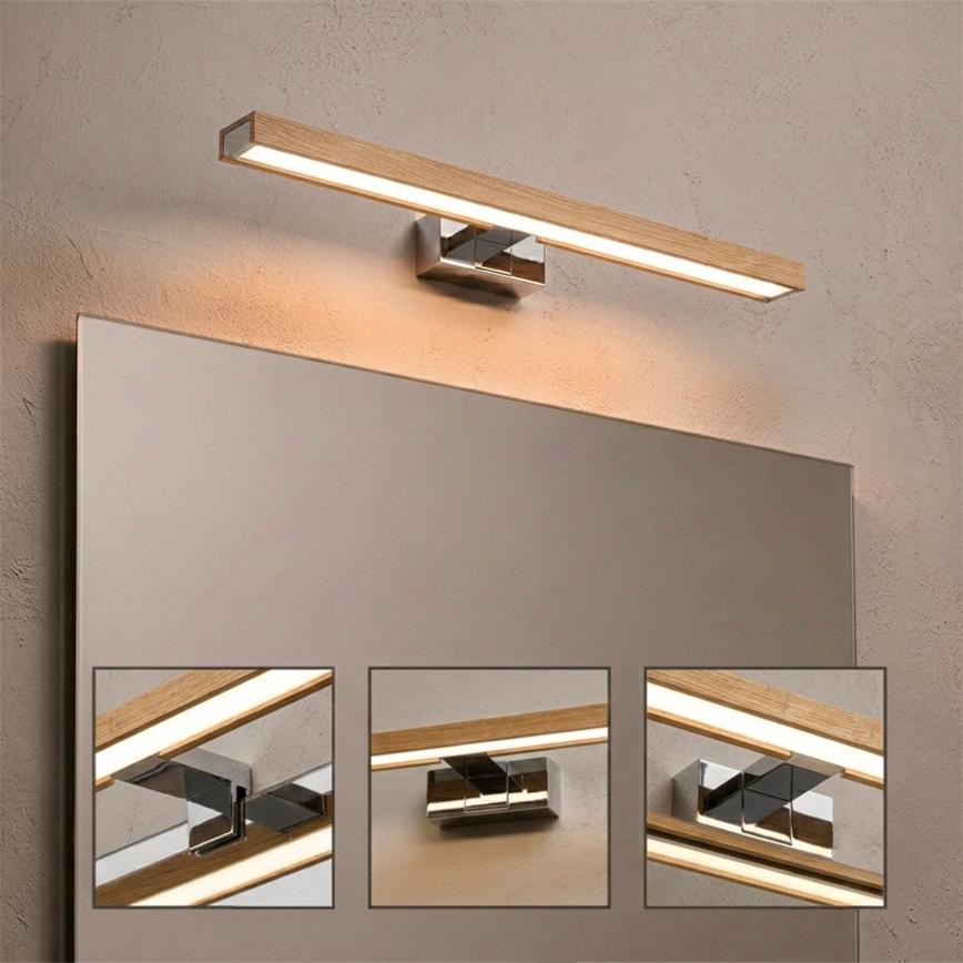 Brilagi - LED-spiegelverlichting voor de badkamer WOODY MIRROR 3-in-1 LED/12W/230V 60 cm IP44 hoogglans chroom/eik