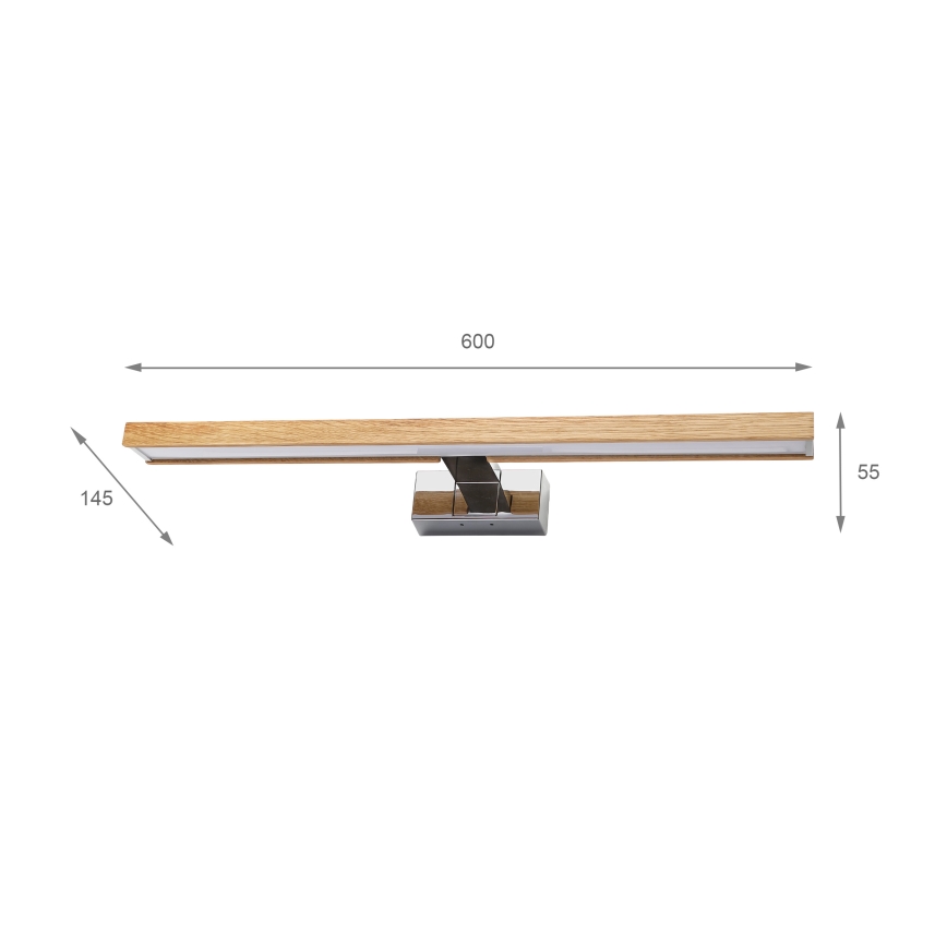 Brilagi - LED-spiegelverlichting voor de badkamer WOODY MIRROR 3-in-1 LED/12W/230V 60 cm IP44 hoogglans chroom/eik
