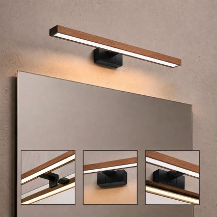 Brilagi - LED-badkamerspiegelverlichting WOODY MIRROR 3-in-1 LED/12W/230V 60 cm IP44 zwart/kerseneik