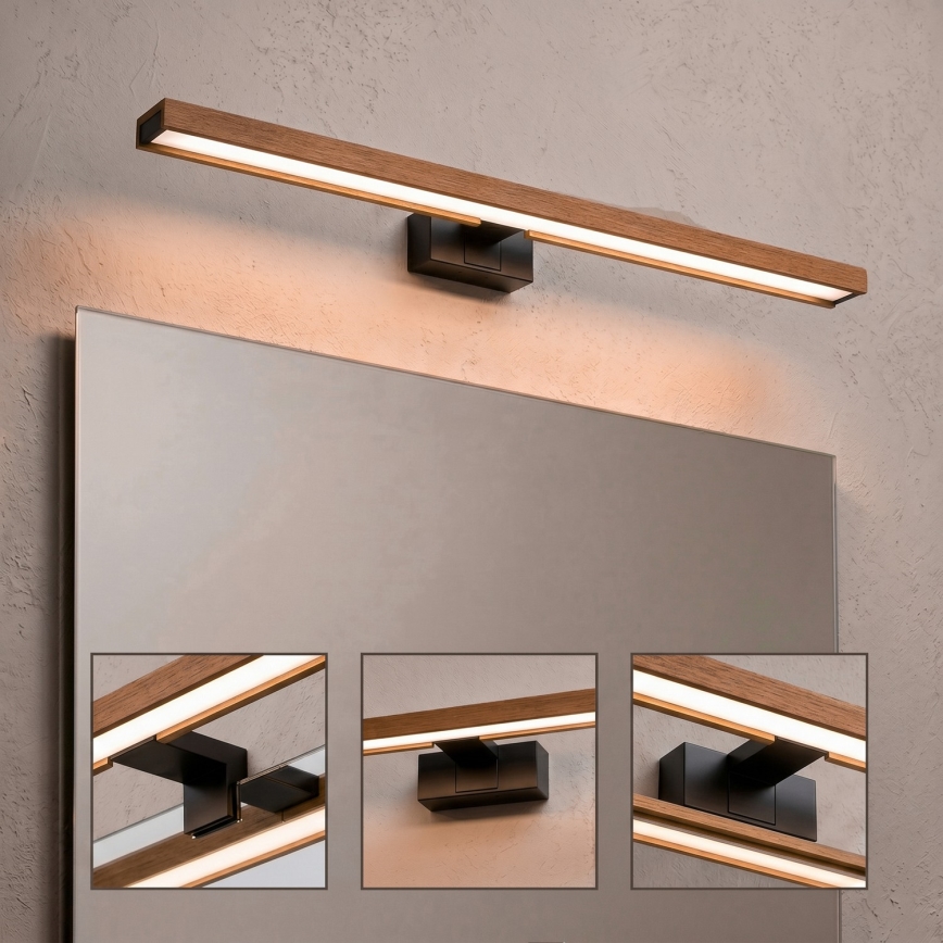 Brilagi - LED-badkamerspiegelverlichting WOODY MIRROR 3-in-1 LED/15W/230V 80 cm IP44 zwart/kersen-eik