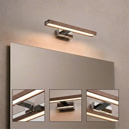 Brilagi - LED-badkamerverlichting voor spiegel 3-in-1 WOODY MIRROR LED/8W/230V 40 cm IP44 glanzend chroom/eiken-walnoot