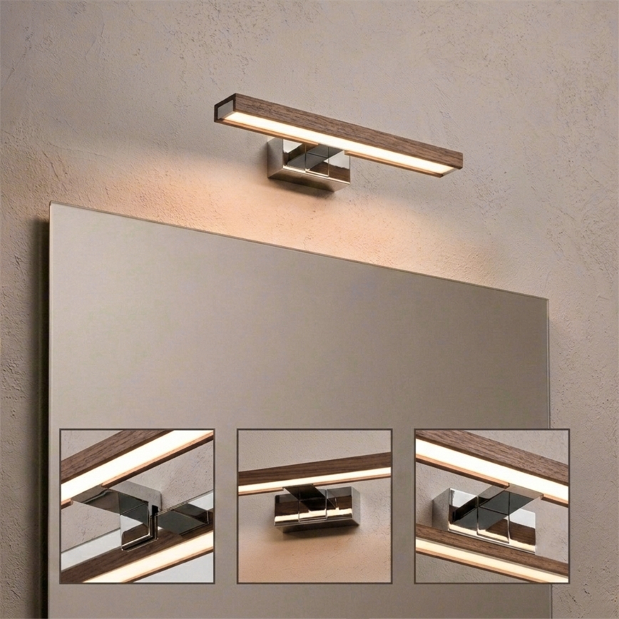 Brilagi - LED-badkamerverlichting voor spiegel 3-in-1 WOODY MIRROR LED/8W/230V 40 cm IP44 glanzend chroom/eiken-walnoot