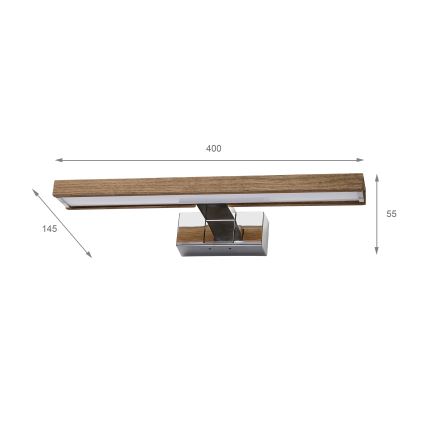 Brilagi - LED-badkamerverlichting voor spiegel 3-in-1 WOODY MIRROR LED/8W/230V 40 cm IP44 glanzend chroom/eiken-walnoot