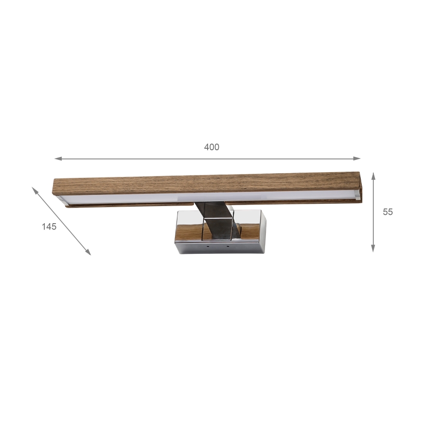 Brilagi - LED-badkamerverlichting voor spiegel 3-in-1 WOODY MIRROR LED/8W/230V 40 cm IP44 glanzend chroom/eiken-walnoot