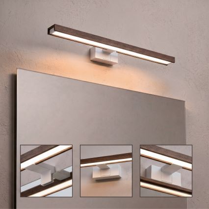 Brilagi - LED-badkamerverlichting voor spiegel WOODY MIRROR 3-in-1 LED/12W/230V 60 cm IP44 wit/eiken-walnoot