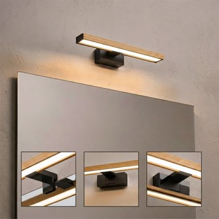 Brilagi - LED-verlichting voor badkamerspiegel 3-in-1 WOODY MIRROR LED/8W/230V IP44 zwart/eik