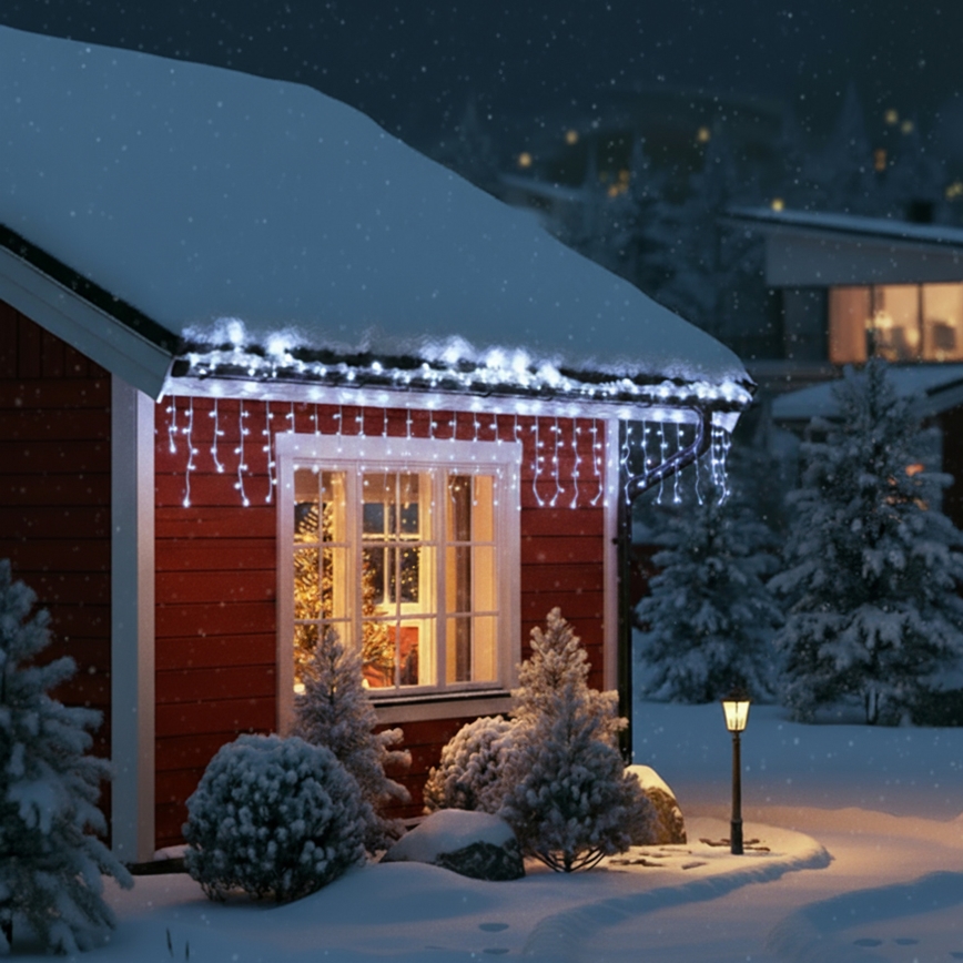 Brilagi - LED buiten kerstketting 200xLED/8 functies 13m IP44 koud wit ijspegels