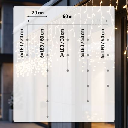 BRILAGI - LED buiten kerstverlichting 1200xLED/8 functies 63m IP44 warm wit ijspegels