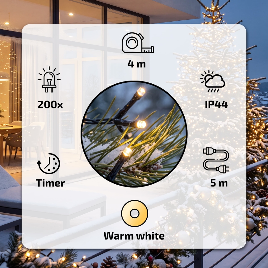 BRILAGI - LED buiten kerstverlichting 200xLED 9m IP44 warm wit
