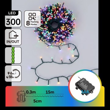 BRILAGI - LED buiten kerstverlichting 300xLED/3xAA/8 functies 15,3m IP44 multikleurig