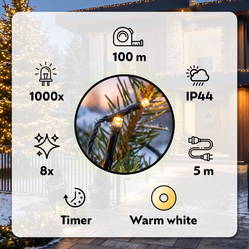 BRILAGI - LED buiten kerstverlichtingssnoer 1000xLED/8 functies 105 m IP44 warm wit