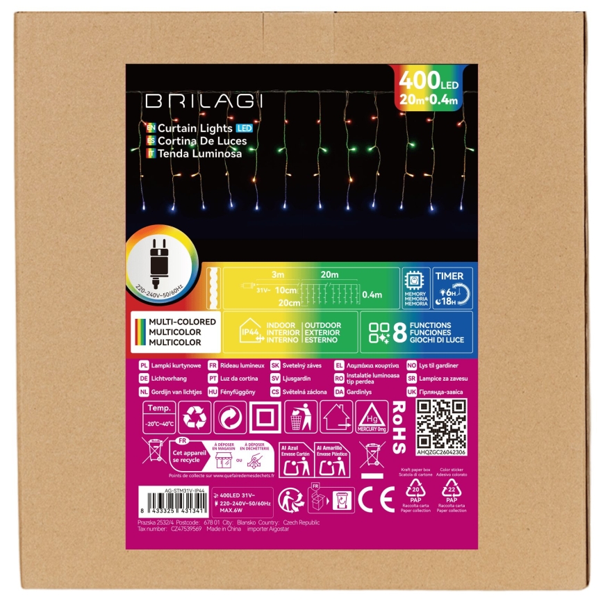 BRILAGI - LED buitenkerstsnoer 400xLED/6W/8 functies 23x0,4m IP44 meerkleurig