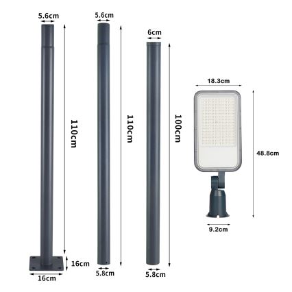 Brilagi - LED straatlamp voor buiten met 3 m paal en scharnier URBANLIGHT LED/100W/230V antraciet IP65