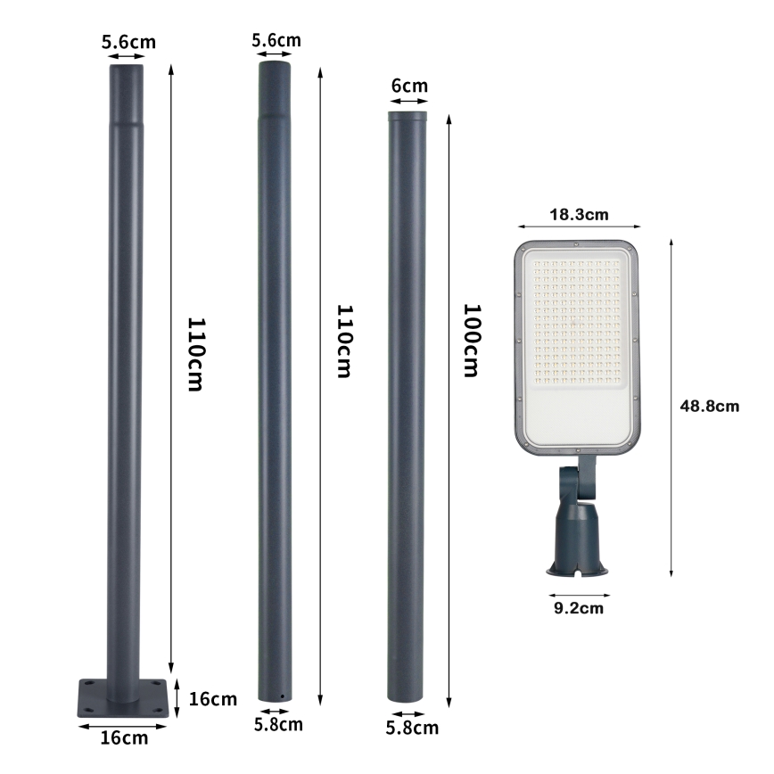 Brilagi - LED straatlamp voor buiten met 3 m paal en scharnier URBANLIGHT LED/100W/230V antraciet IP65