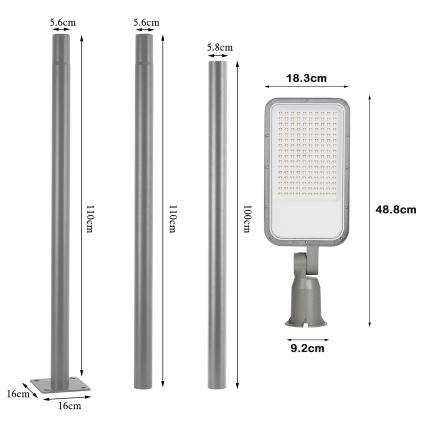 Brilagi - LED straatlamp voor buiten met mast en scharnier 3 m URBANLIGHT LED/100W/230V grijs IP65