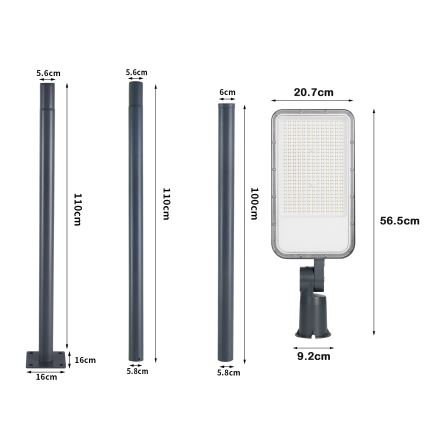 Brilagi - URBANLIGHT LED/200W/230V buitenlamp voor straatverlichting met 3 m paal en verstelbaar scharnier, antraciet, IP65