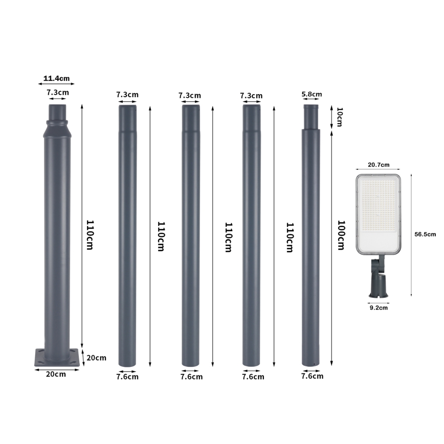 Brilagi - LED buitenstraatlamp met 5 m paal en scharnier URBANLIGHT LED/200W/230V antraciet IP65