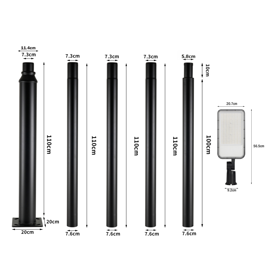 Brilagi - LED straatlamp voor buiten met 5 m paal en draaibare koppeling URBANLIGHT LED/200W/230V zwart IP65