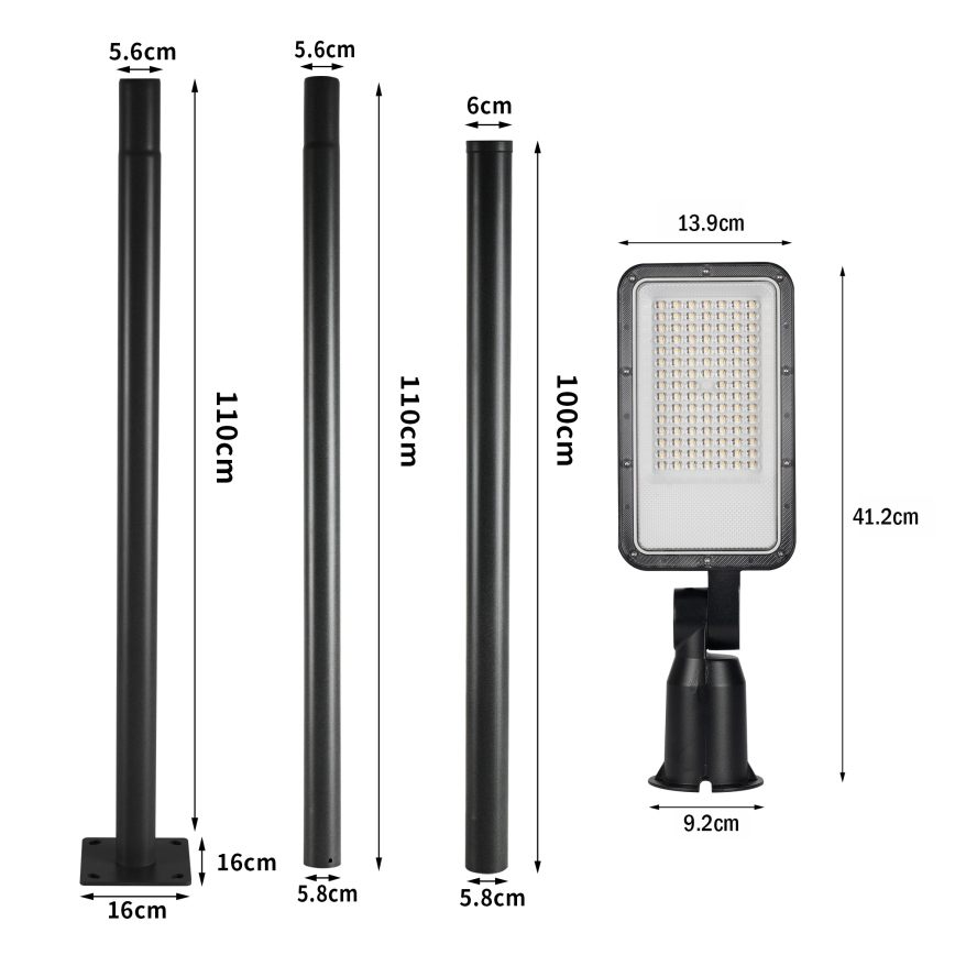 Brilagi - LED-straatlamp voor buiten met 3 m paal en scharnier URBANLIGHT LED/50W/230V zwart IP65