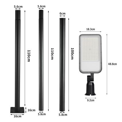 Brilagi - LED straatlamp voor buiten met paal en zwenkbare arm 3 m URBANLIGHT LED/100W/230V zwart IP65
