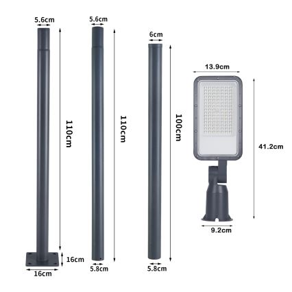 Brilagi - URBANLIGHT LED-straatlantaarn voor buiten met paal en scharnier, 3 m, LED/50W/230V, antraciet, IP65
